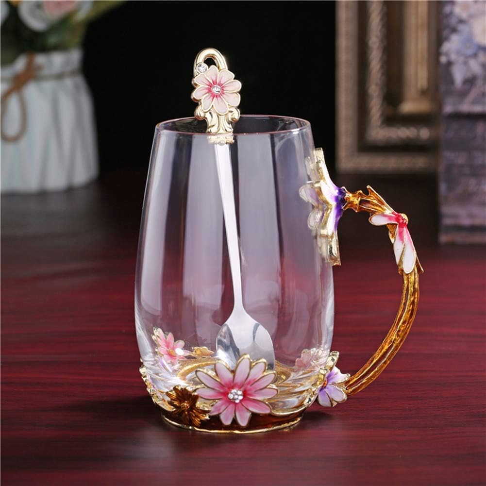 Floral Glass Mug & Spoon Set Gift - Specialty Tea Cup / Coffee Mug
