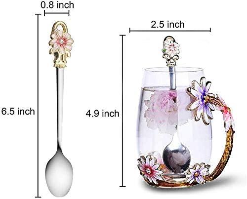 Floral Glass Mug & Spoon Set Gift - Specialty Tea Cup / Coffee Mug