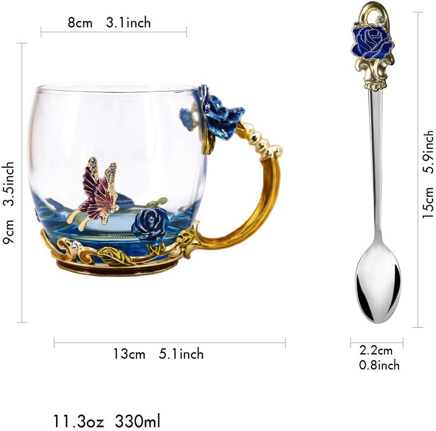 Floral Glass Mug & Spoon Set Gift - Specialty Tea Cup / Coffee Mug