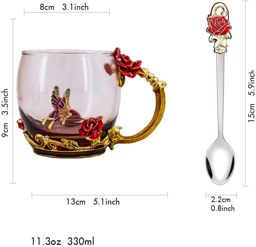 Floral Glass Mug & Spoon Set Gift - Specialty Tea Cup / Coffee Mug