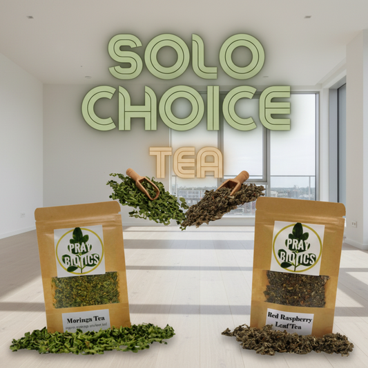 Two packages of 'Solo Choice Tea' with tea leaves on a light background, featuring the brand name 'Solo Choice Tea'.