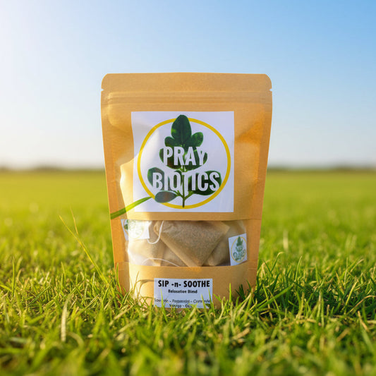 Pray Botics package on grass with clear blue sky